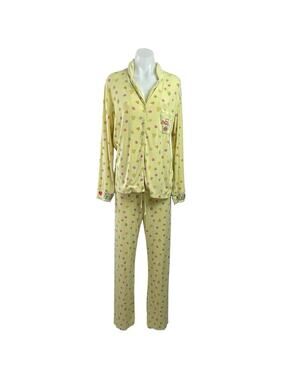 Fruit Riot Women's Yellow Long Sleeve Button Up Sleepwear Pajamas Set Size 2